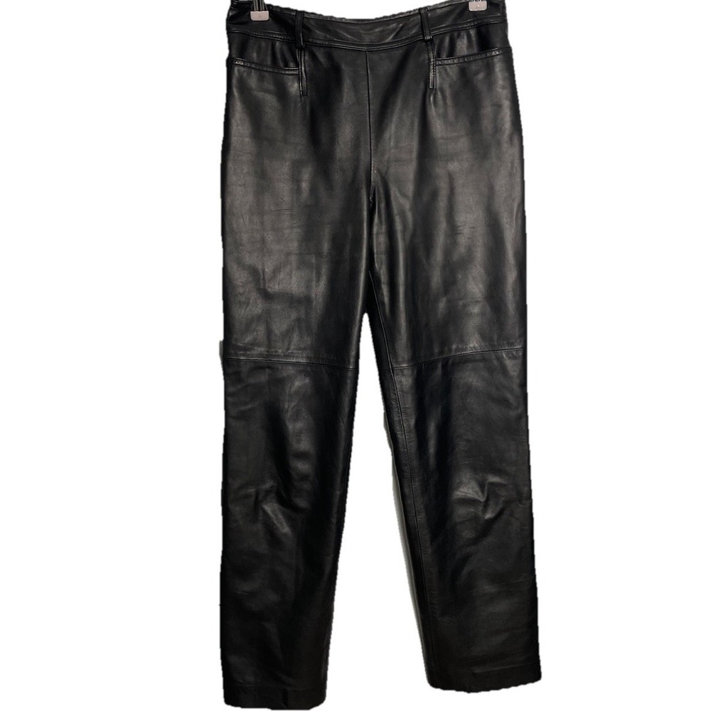 Vtg Worth Soft Black Leather Pants Straight Leg High Waisted Lined Size  8P‎